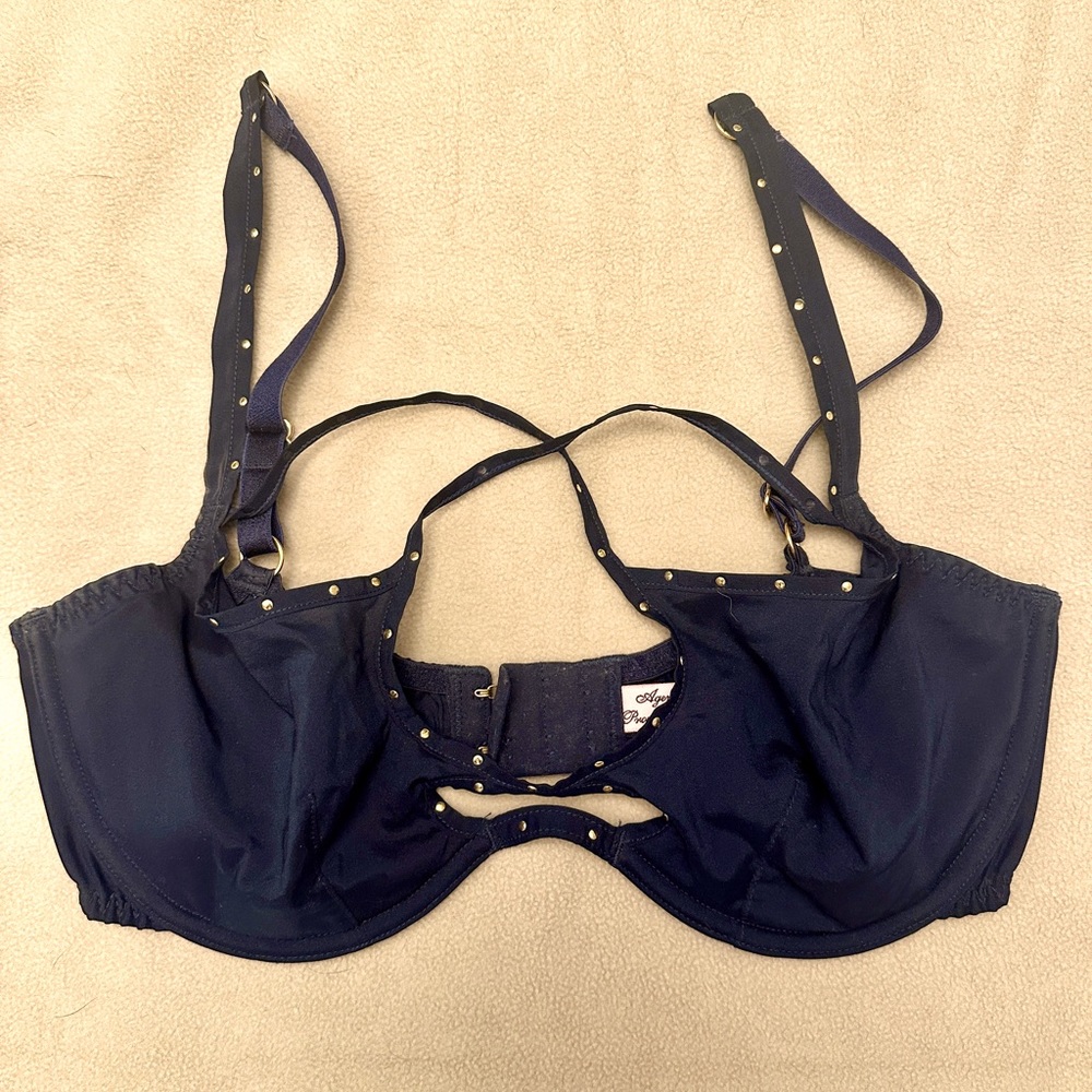 Agent Provacateur Unlined Underwire Black Silk Bra Sz 34DD NWOT